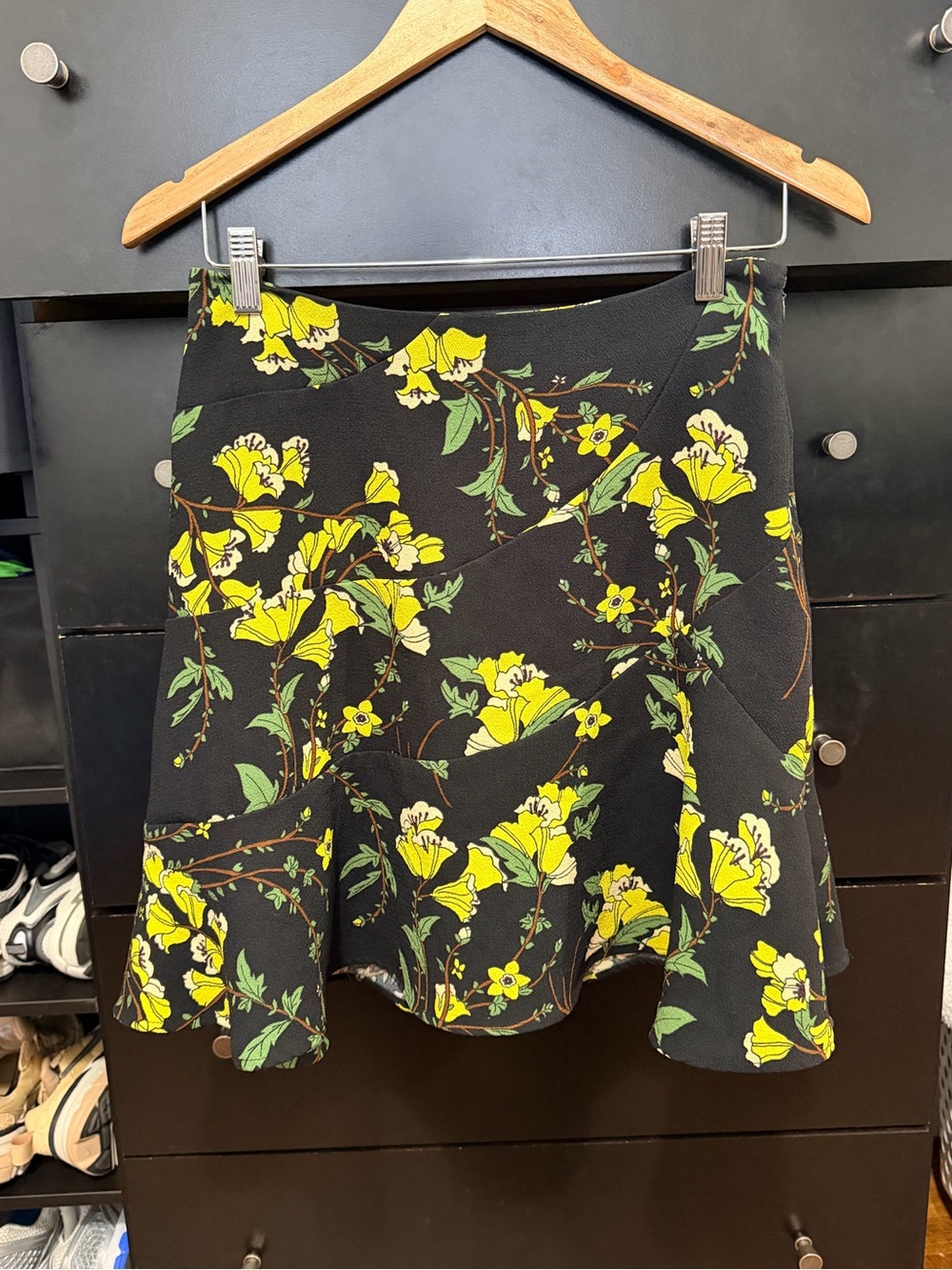 Who What Wear Black Mini Skirt with Yellow and Green Floral Print
